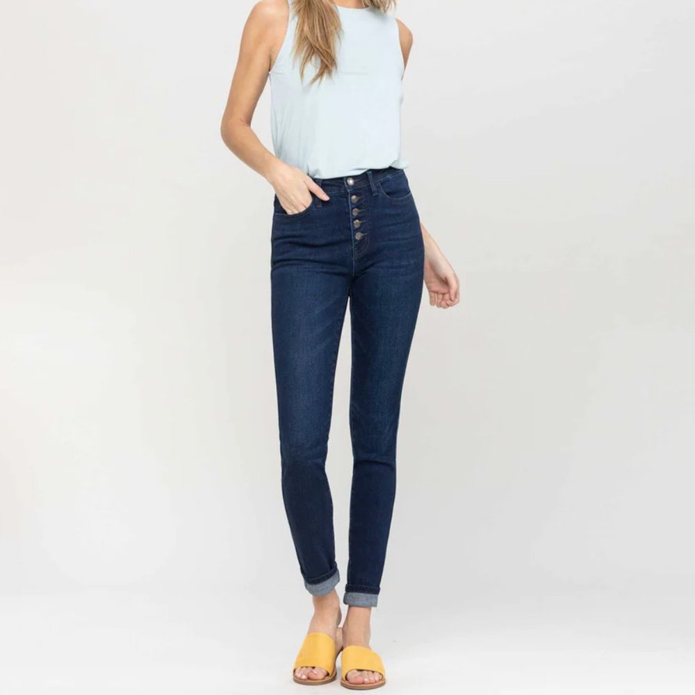 *WORN ONCE* VERVET High Rise Cuffed Ankle Skinny Denim Jeans in Dark - Size 29